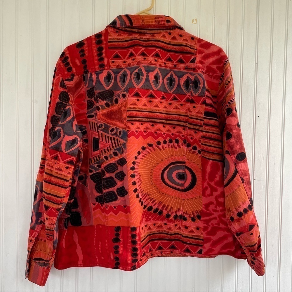Chico’s Orange Artsy Point-collar Cotton Lightweight Jacket Size Large - Picture 2 of 8